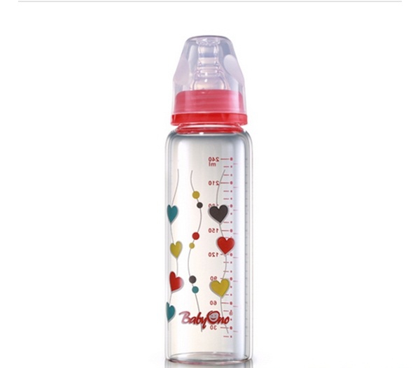 Стъклено бебешко шише  антиколик 240 мл.  3 модела // Babyono