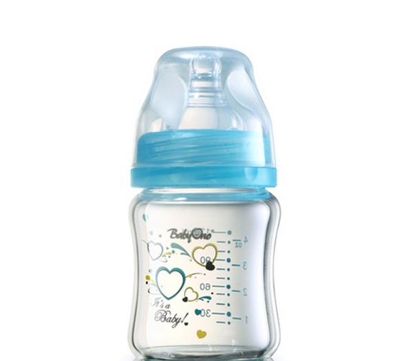 Стъклено шише с широко гърло 120мл антиколик 3 модела // Babyono