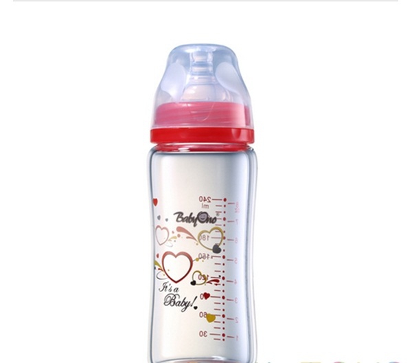 Бебешко стъклено шише антиколик   240мл. широко гърло 3 модела // Babyono