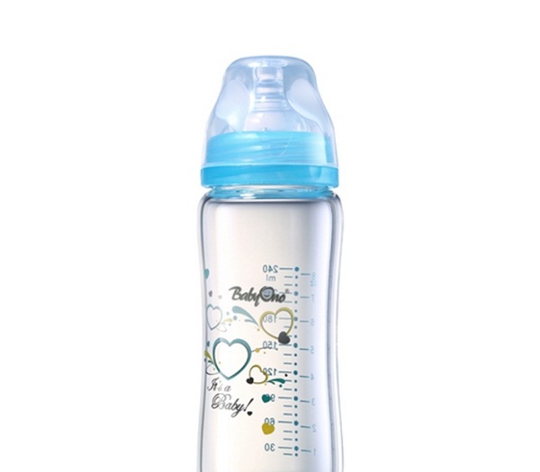 Бебешко стъклено шише антиколик   240мл. широко гърло 3 модела // Babyono