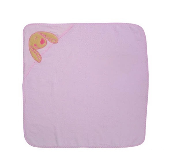 Розова детска памучна хавлия с качулка за баня 76/76см. // Babyono
