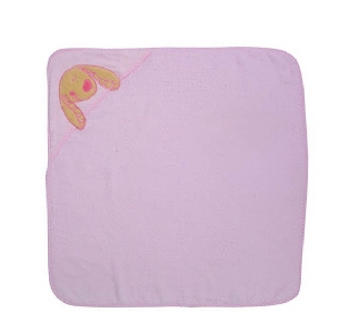 Розова детска памучна хавлия с качулка за баня 76/76см. // Babyono