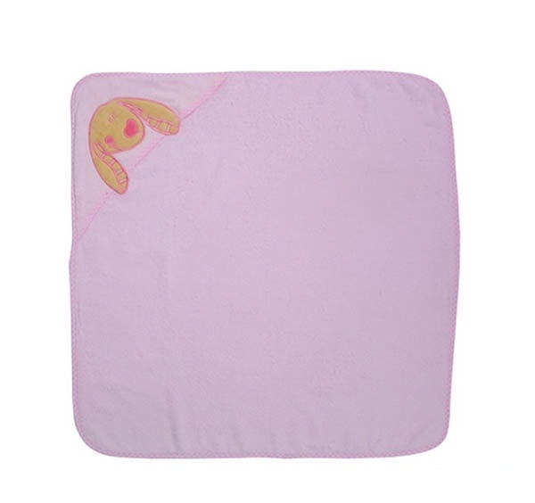 Розова  памучна детска хавлия с качулка 100/100см. // Babyono