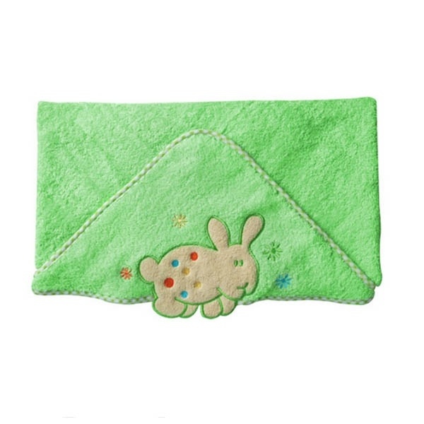 Зелена памучна детска хавлия с качулка 100/100см. // Babyono