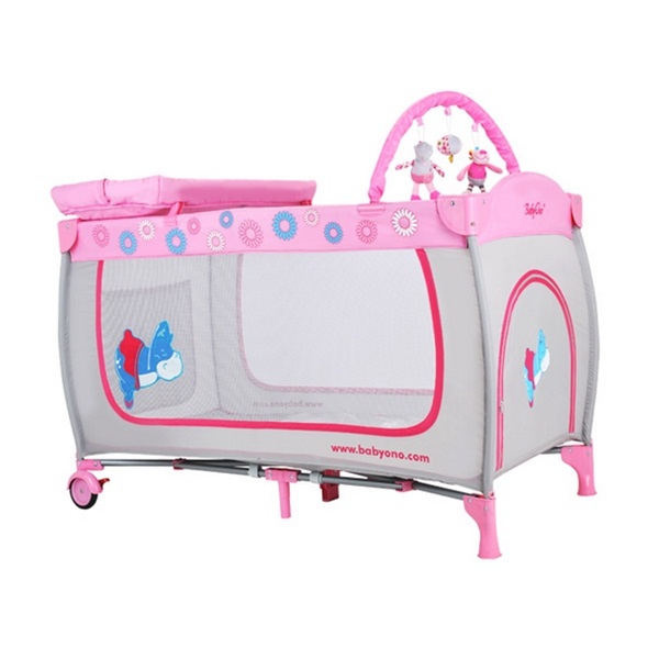 Розова детска кошара за сън и игра "Хипо" // Babyono