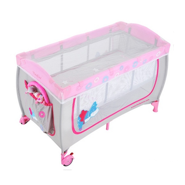 Розова детска кошара за сън и игра "Хипо" // Babyono