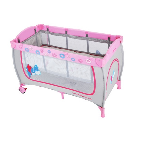 Розова детска кошара за сън и игра "Хипо" // Babyono