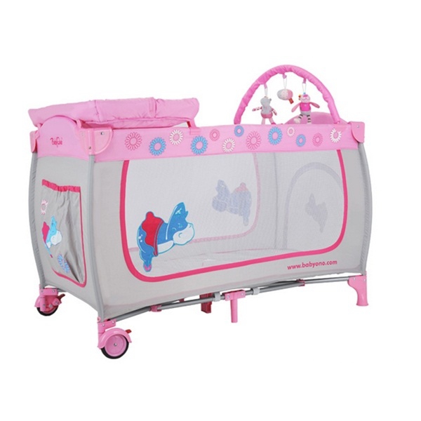 Розова детска кошара за сън и игра "Хипо" // Babyono