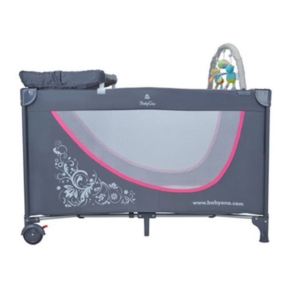 Сива и розова бебешка кошара за сън и игра  // Babyono