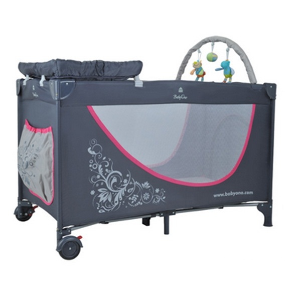 Сива и розова бебешка кошара за сън и игра  // Babyono