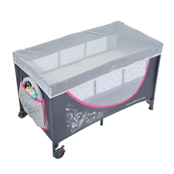 Сива и розова бебешка кошара за сън и игра  // Babyono