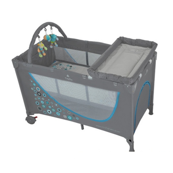 Сиво и синя детска кошара за сън и игра // Babyono