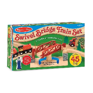 Детска дървена влакова композиция с мост от 47 части 