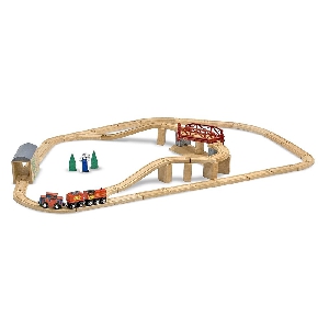 Детска дървена влакова композиция с мост от 47 части 