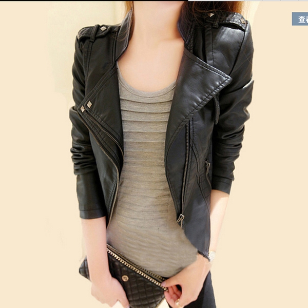 Дамско яке от изкуствена кожа, черно есенно-пролетно