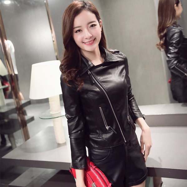 Дамско кожено черно яке, есенно-зимно