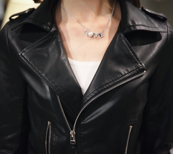 Дамско кожено черно яке, есенно-зимно