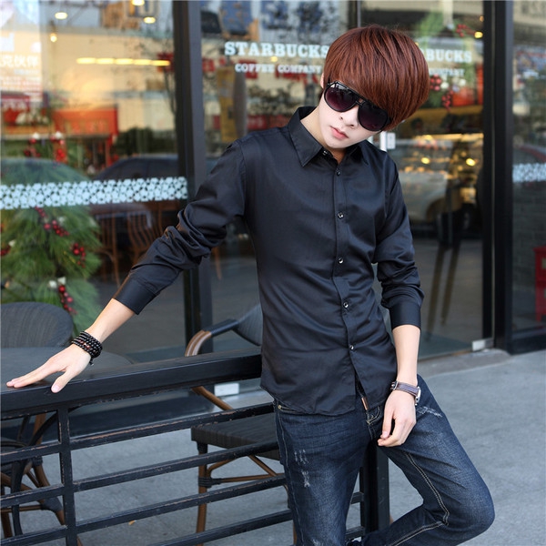 Мъжка младежка риза с дълъг ръкав - бяла и черна, официална