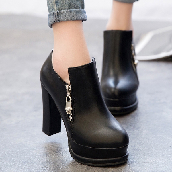 Дамски модерни обувки с висок ток от изкуствена кожа, есенно-зимни, различни модели