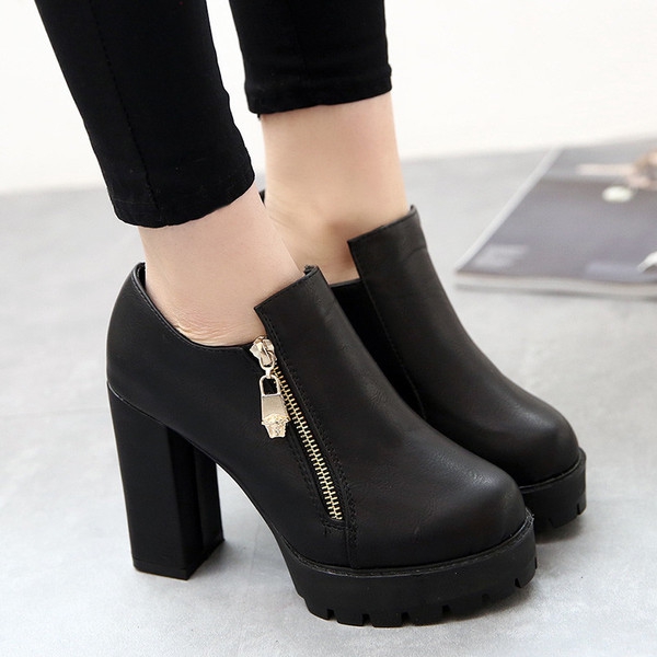 Дамски модерни обувки с висок ток от изкуствена кожа, есенно-зимни, различни модели