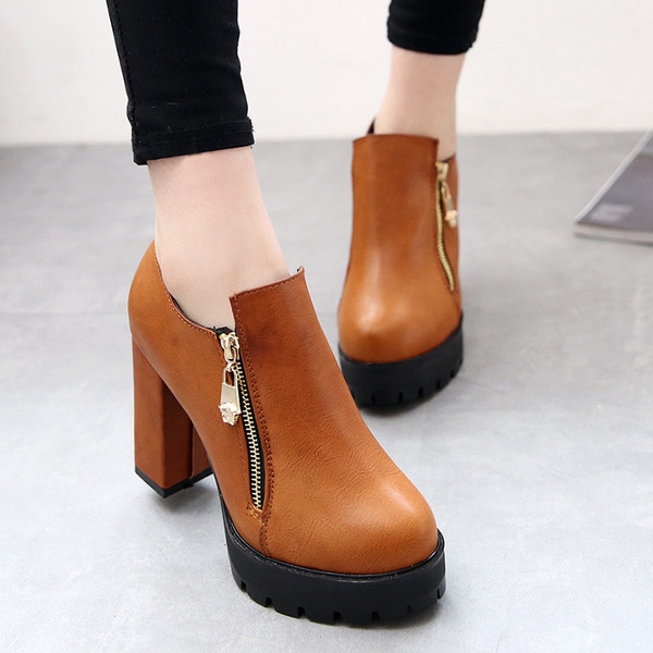 Дамски модерни обувки с висок ток от изкуствена кожа, есенно-зимни, различни модели