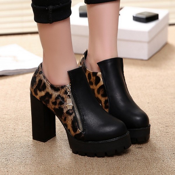 Дамски модерни обувки с висок ток от изкуствена кожа, есенно-зимни, различни модели