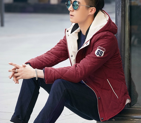 Мъжки дебели  зимни якета с качулка  - 3 модела - червено, бежово и синьо