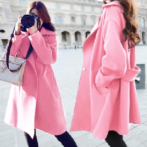 Зимно дамско дълго палто - дизайнерско и розово, различни размери
