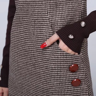 Дамска зимна дълга рокля - сива, черна, кафява, червена, розова