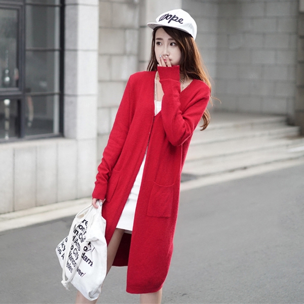 Дълго дамско есенно зимно палто - червено, черно, лилав, бежов, сив