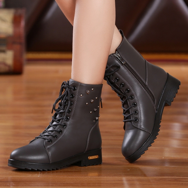 Дамски ботуши от изкуствена кожа - есенни и зимни, модерни цветове - черно, кафяво, сиво, винено червено