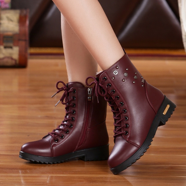 Дамски ботуши от изкуствена кожа - есенни и зимни, модерни цветове - черно, кафяво, сиво, винено червено