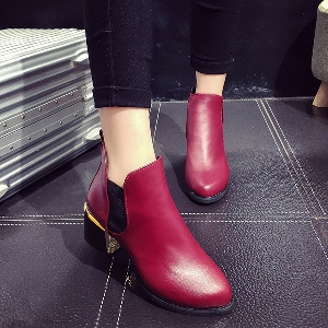 Дамски обувки с висок ток от изкуствена кожа - зимни, черни, винено червени