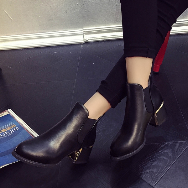 Дамски обувки с висок ток от изкуствена кожа - зимни, черни, винено червени