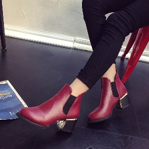 Дамски обувки с висок ток от изкуствена кожа - зимни, черни, винено червени