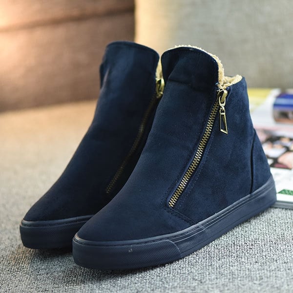 Дамски зимни обувки с цип - стилни и пухени - червени, черни, тъмносини и кафяви