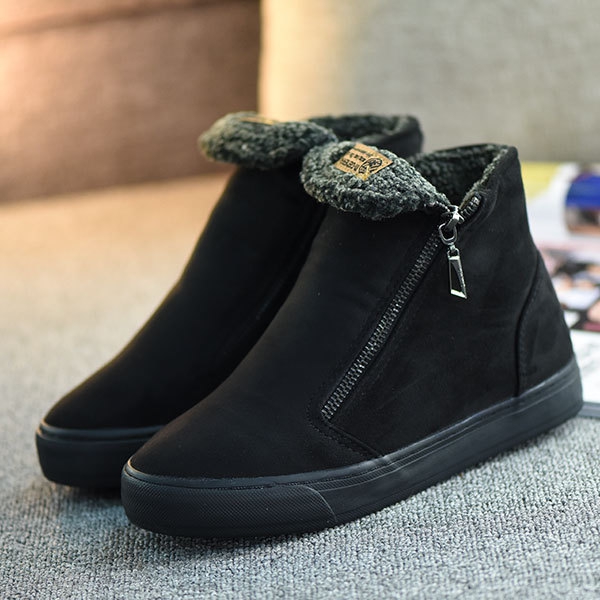 Дамски зимни обувки с цип - стилни и пухени - червени, черни, тъмносини и кафяви