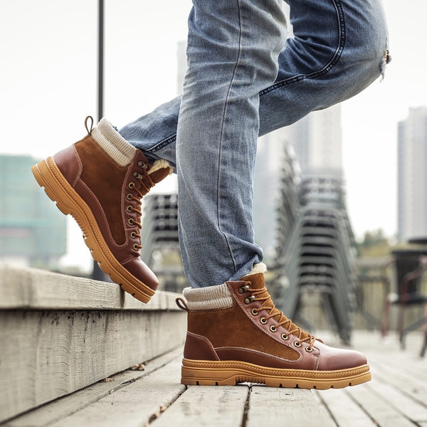 Дебели кожени мъжки зимни обувки с кадифе - 2 модела