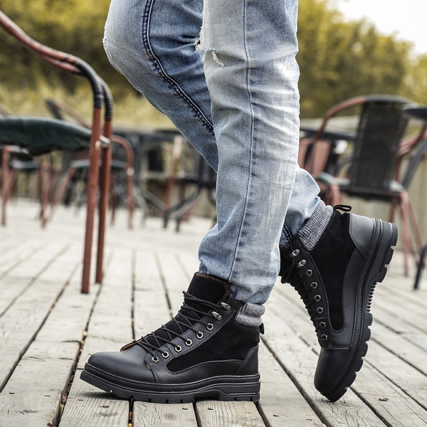 Дебели кожени мъжки зимни обувки с кадифе - 2 модела