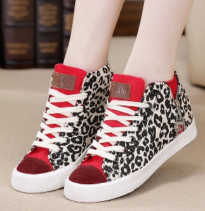  Дамски ежедневни обувки - стил леопард - черен и червен модел, есенни, зимни и пролетни