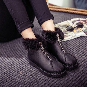  Дамски стилни зимни пухени обувки от изкуствена кожа, модерни в два цвята - черен и сив