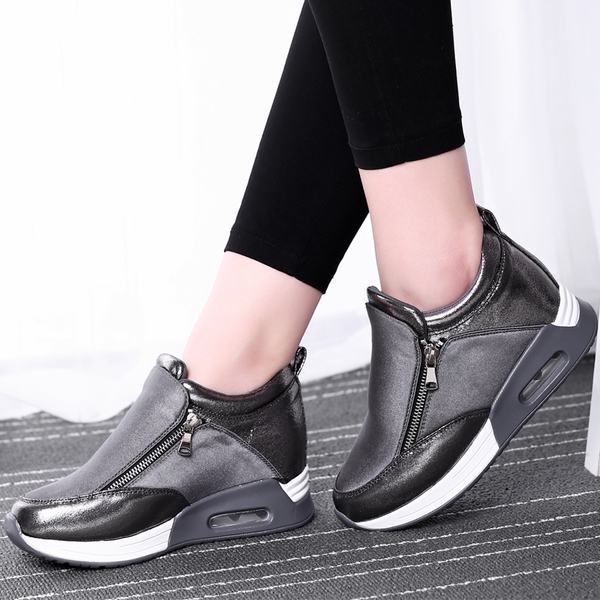 Дамски есенни и зимни спортни обувки с цип - червени, черни и сиви