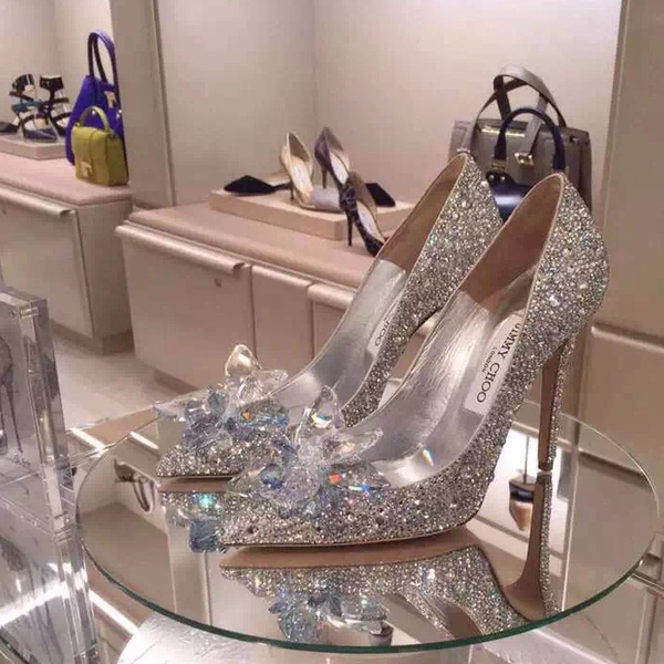 Дамски официални обувки с висок ток, сребърен кристал, два модела с височина на ток 7 см и 9.5 см