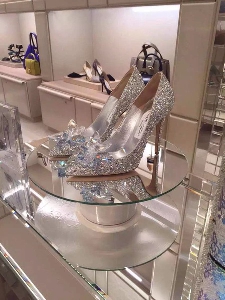 Дамски официални обувки с висок ток, сребърен кристал, два модела с височина на ток 7 см и 9.5 см
