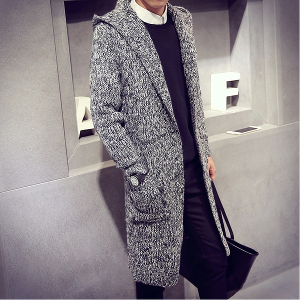 Плетено мъжко палто с качулка - 3 модела 