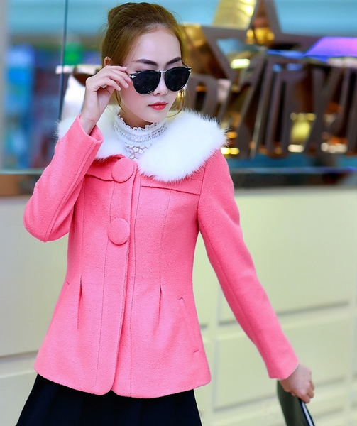 Γυναικείο κοντό παλτό σε δύο χρώματα - ροζ και ανοιχτό μπλε