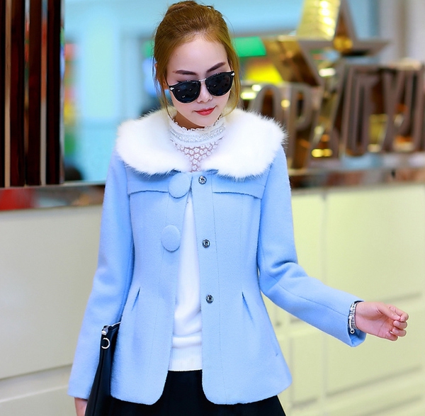 Γυναικείο κοντό παλτό σε δύο χρώματα - ροζ και ανοιχτό μπλε