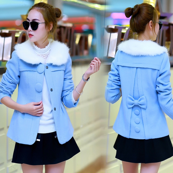 Γυναικείο κοντό παλτό σε δύο χρώματα - ροζ και ανοιχτό μπλε