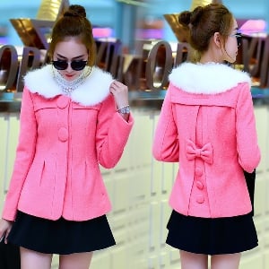  Дамско палто - късо в два цвята - розов и светлосин