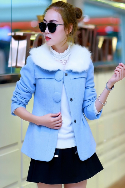 Γυναικείο κοντό παλτό σε δύο χρώματα - ροζ και ανοιχτό μπλε